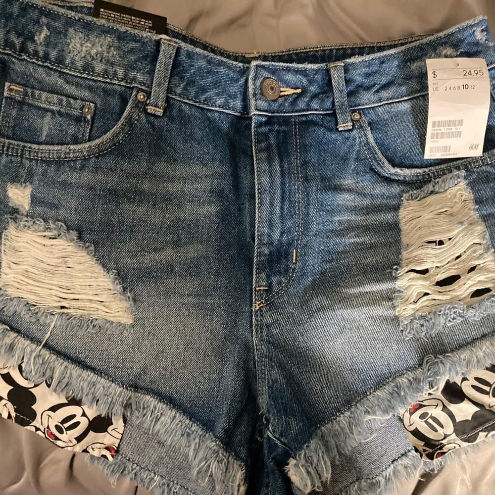 High waisted Mickey Mouse jean shorts.